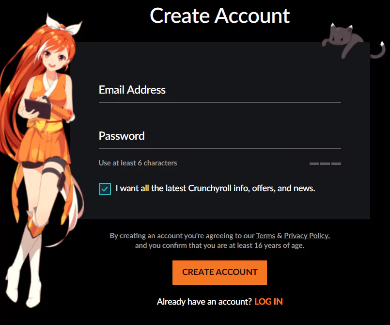 Creation of account for Crunchyroll Anime Awards
